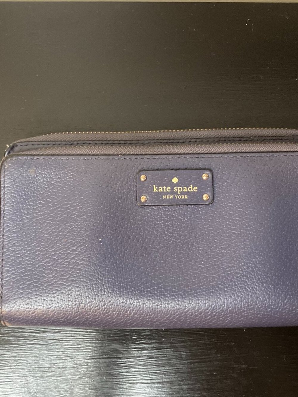 Kate Spade Dark Blue Textured Leather Double-Zip Wristlet Wallet - 8.5"x5"
